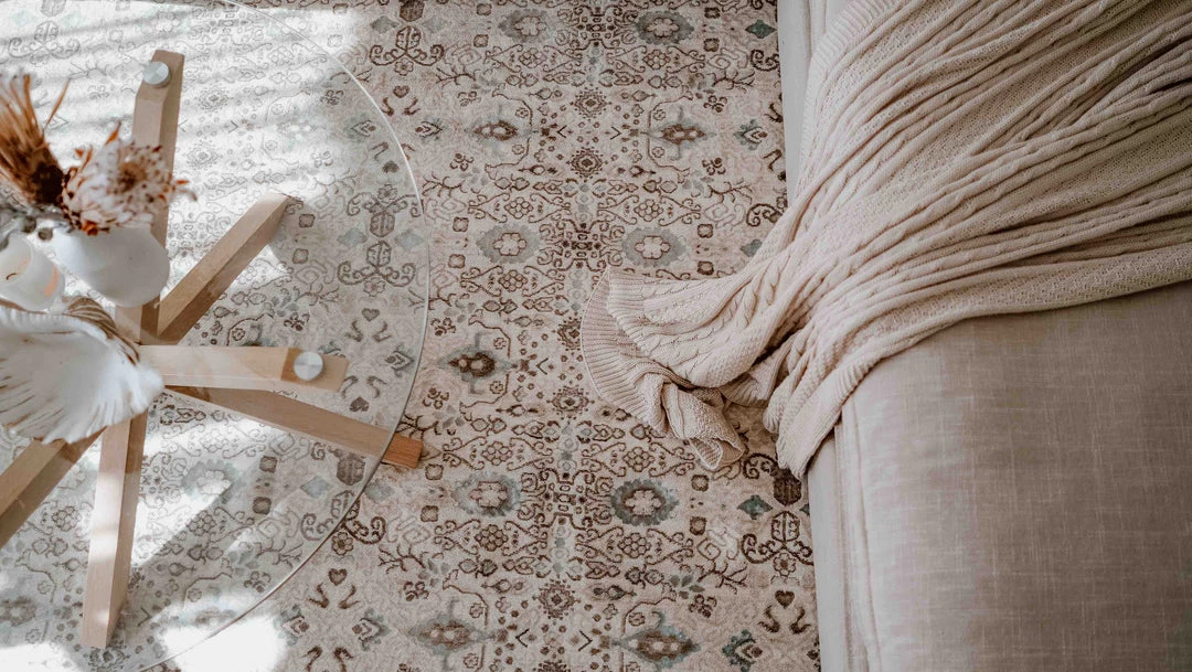 Miss Amara All Rugs Evie Cream Grey And Blue Traditional Floral Rug