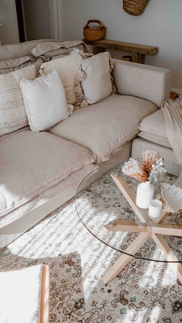 Miss Amara All Rugs Evie Cream Grey And Blue Traditional Floral Rug