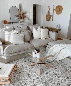 Miss Amara All Rugs Evie Cream Grey And Blue Traditional Floral Rug