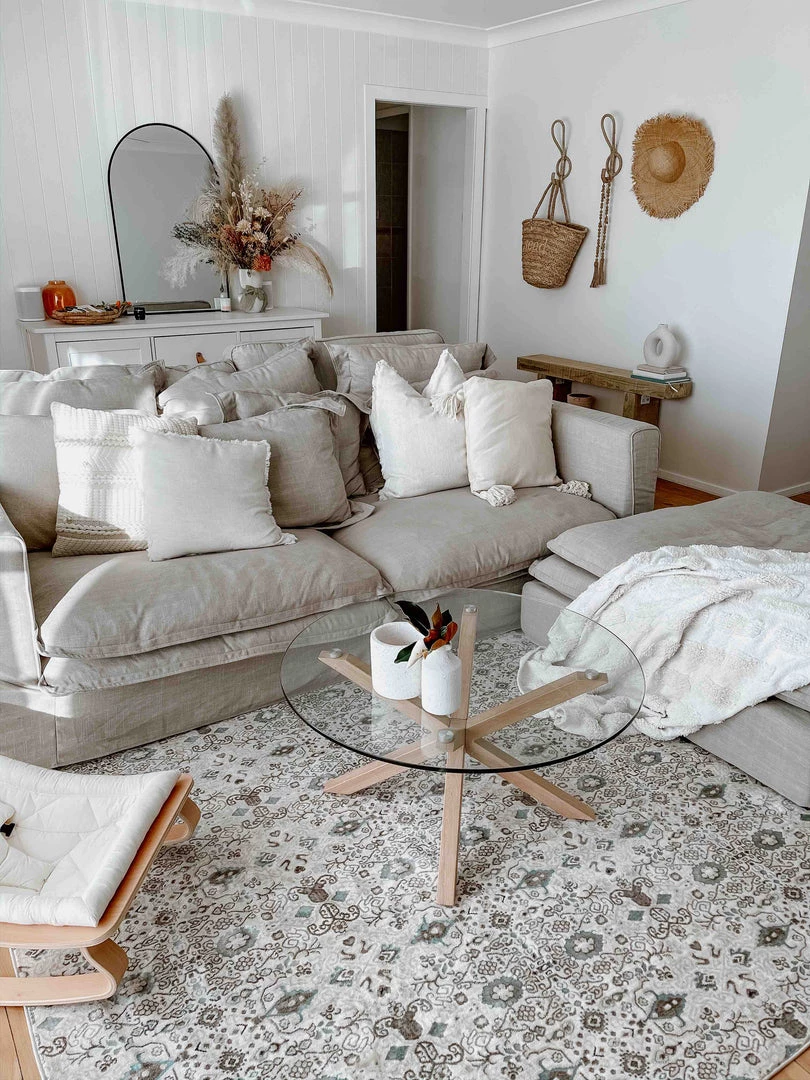 Miss Amara All Rugs Evie Cream Grey And Blue Traditional Floral Rug