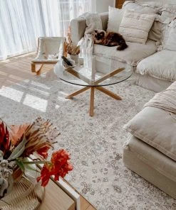 Miss Amara All Rugs Evie Cream Grey And Blue Traditional Floral Rug