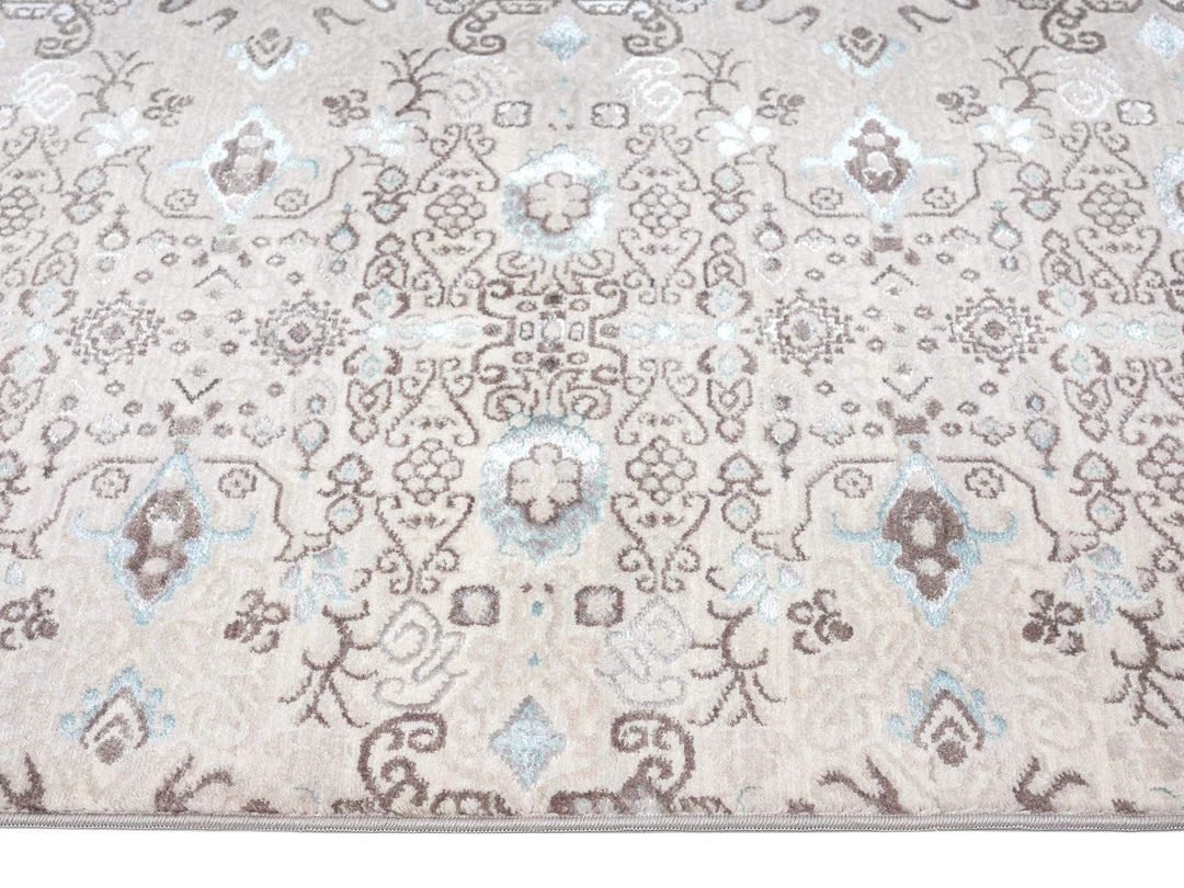 Miss Amara All Rugs Evie Cream Grey And Blue Traditional Floral Rug