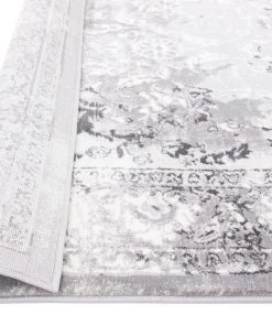 Miss Amara Evryn Charcoal Grey And Ivory Distressed Floral Runner Rug