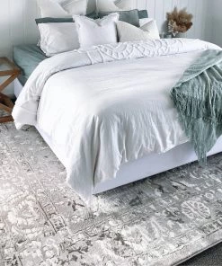 Miss Amara Evryn Charcoal Grey And Ivory Distressed Floral Rug