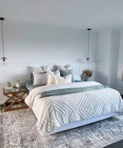 Miss Amara Evryn Charcoal Grey And Ivory Distressed Floral Rug