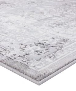 Miss Amara Evryn Charcoal Grey And Ivory Distressed Floral Runner Rug