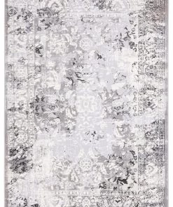 Miss Amara Evryn Charcoal Grey And Ivory Distressed Floral Rug