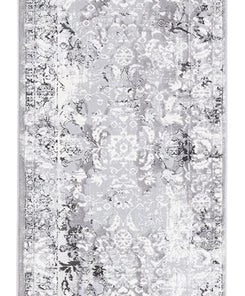 Miss Amara Evryn Charcoal Grey And Ivory Distressed Floral Runner Rug