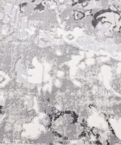 Miss Amara Evryn Charcoal Grey And Ivory Distressed Floral Runner Rug