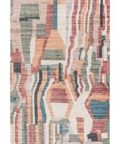 Miss Amara Fern Green And Orange Multi-Colour Abstract Tribal PET Runner Rug