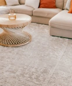 Miss Amara Gabriella Grey And Ivory Distressed Floral Rug