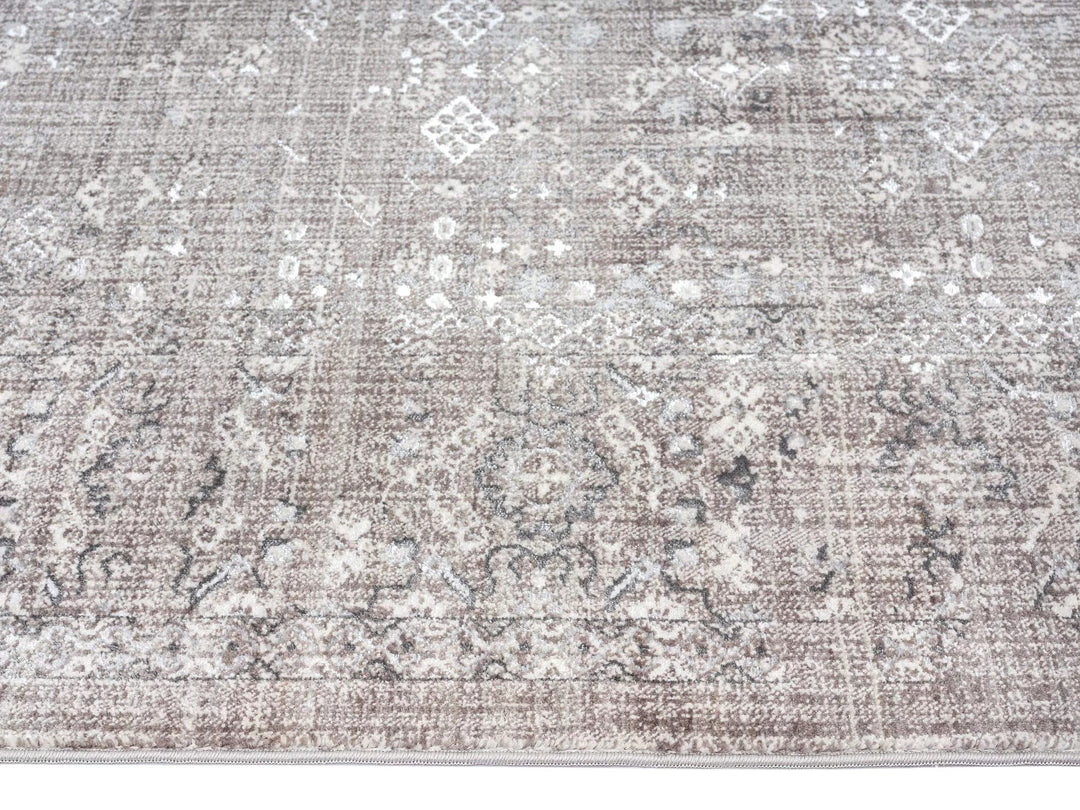 Miss Amara Genevieve Brown Grey And Silver Traditional Floral Rug