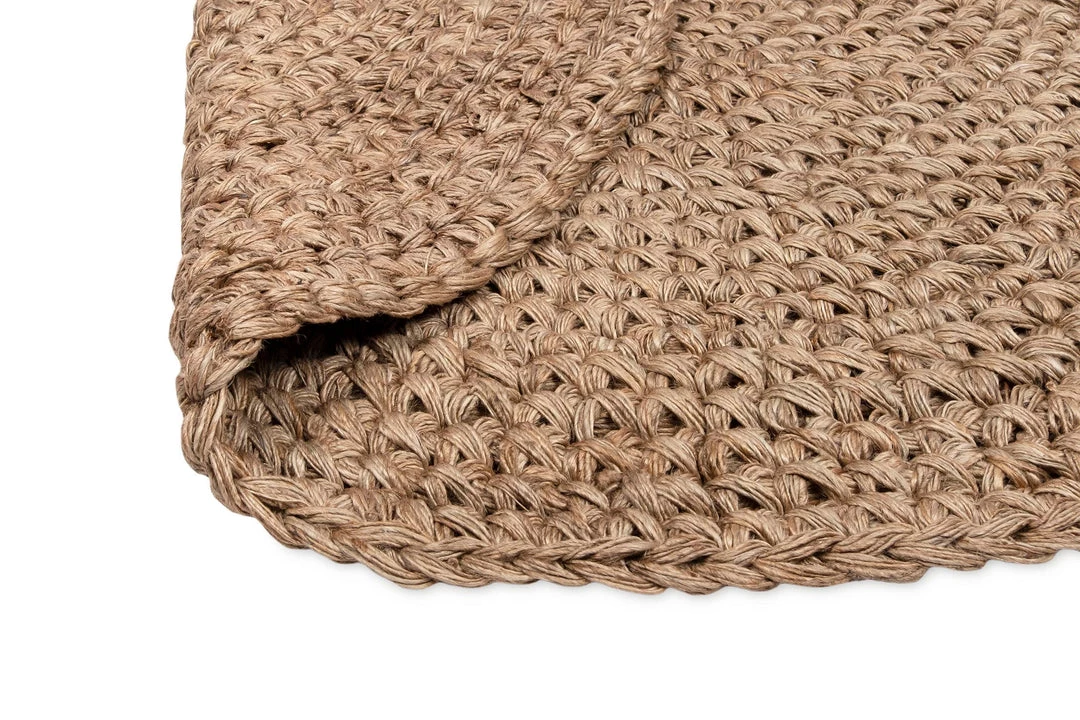Miss Amara Georgia Natural Brown Crochet Round Jute Rug