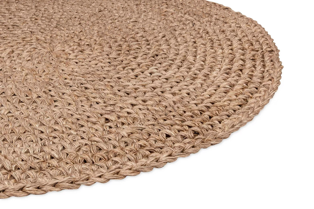Miss Amara Georgia Natural Brown Crochet Round Jute Rug