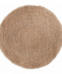 Miss Amara Georgia Natural Brown Crochet Round Jute Rug