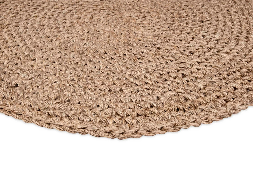Miss Amara Georgia Natural Brown Crochet Round Jute Rug