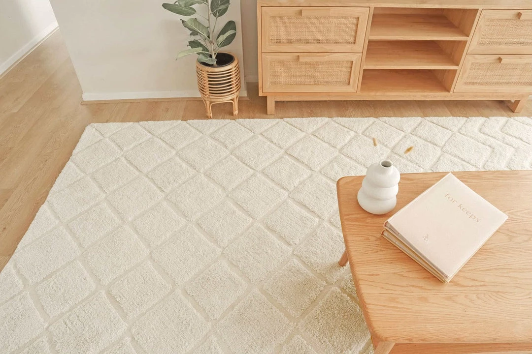 Miss Amara Gia Ivory Diamond Tribal PET Shag Rug All Rugs