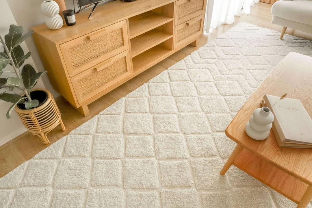 Miss Amara Gia Ivory Diamond Tribal PET Shag Rug All Rugs