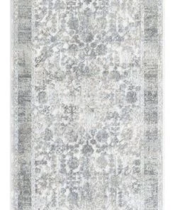 Miss Amara Harper Grey And Cream Faded Motif Runner Rug