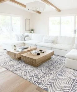 Miss Amara All Rugs Hattie Blue And Ivory Transitional Tribal Rug