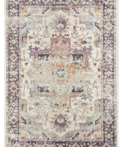 Miss Amara Haven Cream And Purple Multi-Colour Distressed Rug