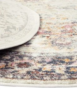 Miss Amara Haven Cream And Purple Multi-Colour Distressed Round Rug All Rugs