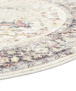 Miss Amara Haven Cream And Purple Multi-Colour Distressed Round Rug All Rugs