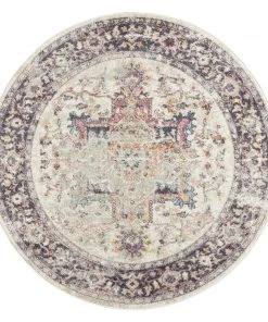 Miss Amara Haven Cream And Purple Multi-Colour Distressed Round Rug All Rugs