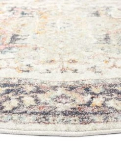 Miss Amara Haven Cream And Purple Multi-Colour Distressed Round Rug All Rugs