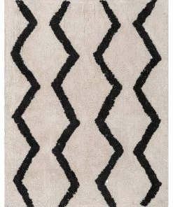 Miss Amara All Rugs Hayley Black And Ivory Tribal Washable Berber Bath Mat