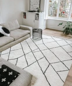 Miss Amara Himani Abstract Pattern Berber Wool Shag Rug