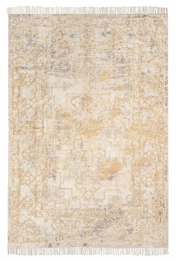 Miss Amara Iggie Mustard Ivory And Beige Floral Distressed Rug All Rugs