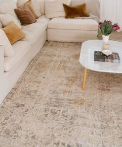 Miss Amara Iggie Mustard Ivory And Beige Floral Distressed Rug All Rugs