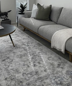 Miss Amara Iman Blue Ivory And Stone Grey Transitional Distressed Rug All Rugs