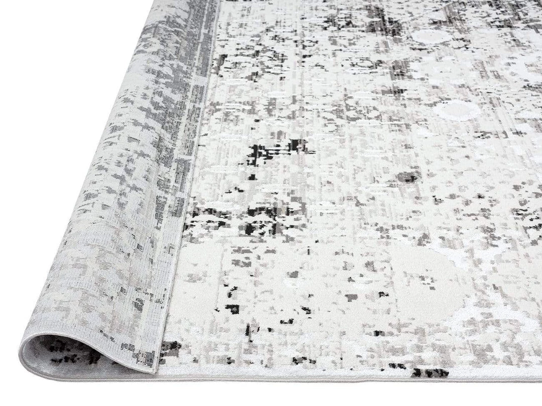 Miss Amara All Rugs Imran Black Grey And Ivory Traditional Distressed Rug