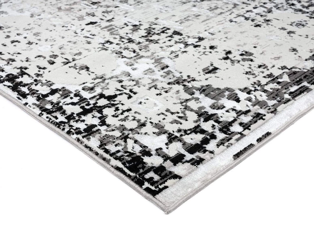 Miss Amara All Rugs Imran Black Grey And Ivory Traditional Distressed Rug