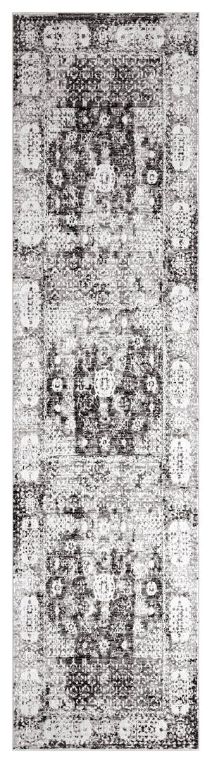 Miss Amara Imran Black Grey And Ivory Traditional Distressed Runner Rug