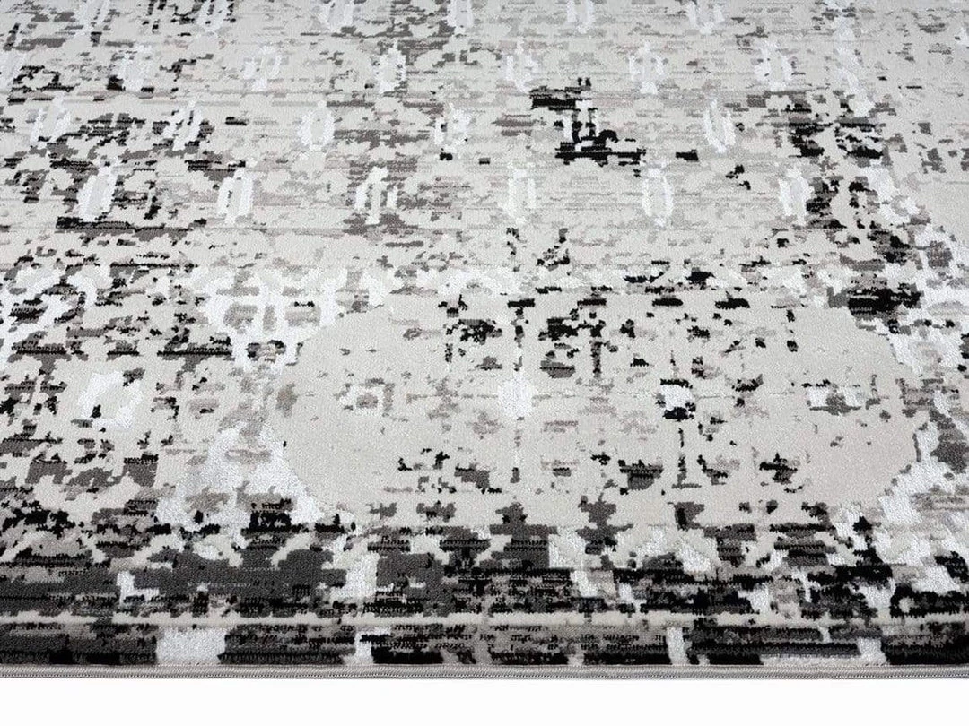 Miss Amara Imran Black Grey And Ivory Traditional Distressed Runner Rug