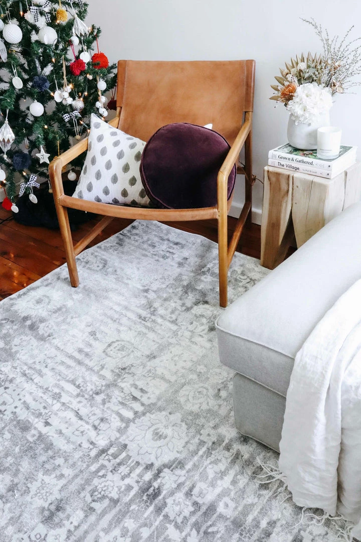 Miss Amara Indra Grey And Blue Faded Floral Rug