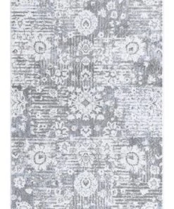 Miss Amara Indra Grey And Blue Faded Floral Runner Rug