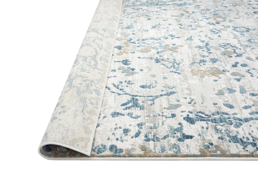 Miss Amara Iris Blue Grey And Beige Distressed Floral Rug All Rugs