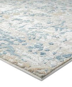Miss Amara Iris Blue Grey And Beige Distressed Floral Rug All Rugs