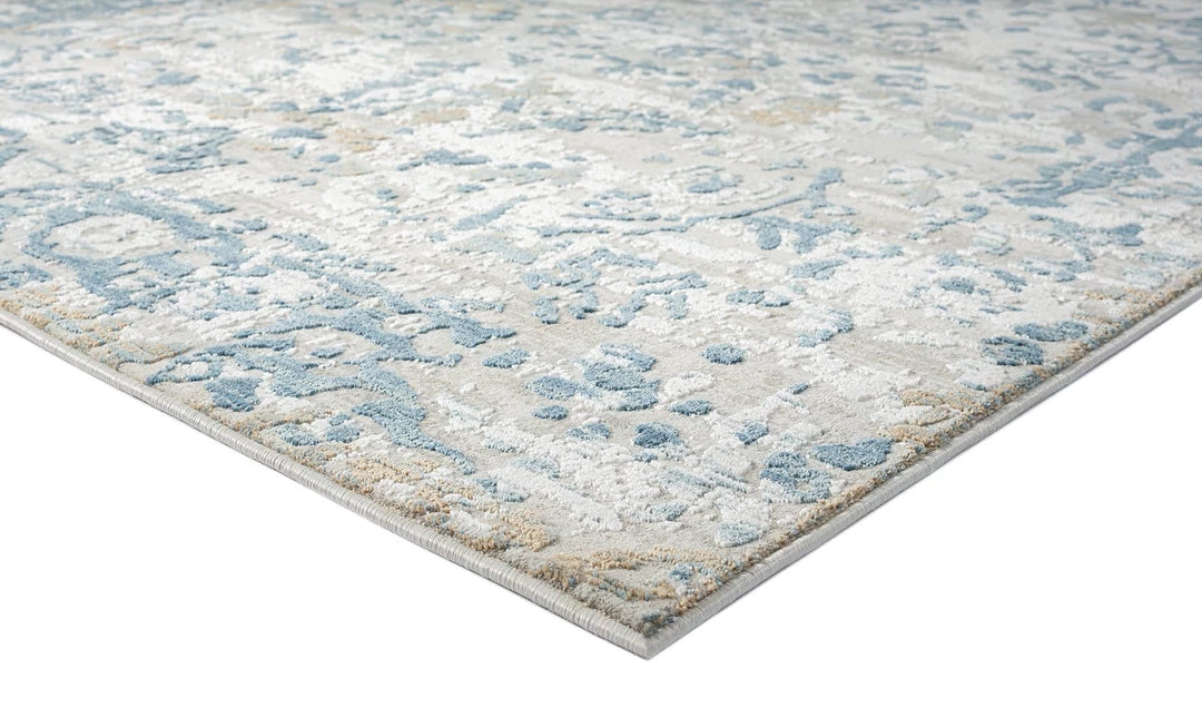 Miss Amara Iris Blue Grey And Beige Distressed Floral Rug All Rugs