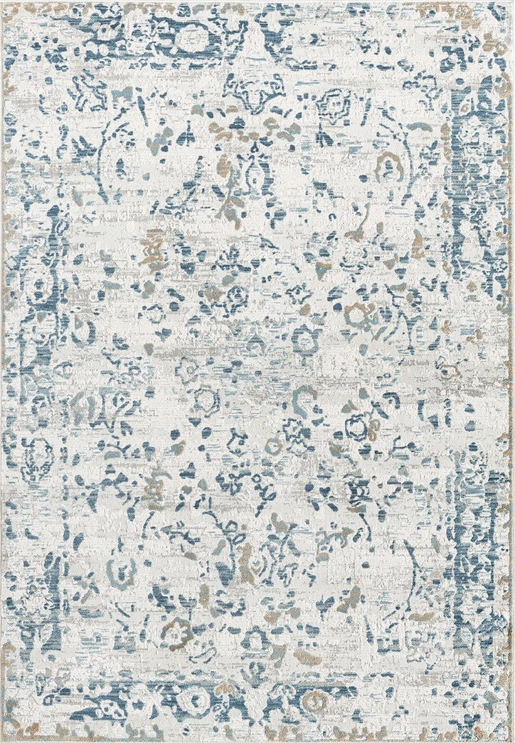 Miss Amara Iris Blue Grey And Beige Distressed Floral Rug All Rugs