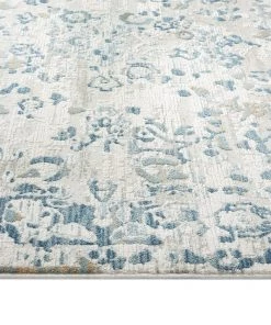 Miss Amara Iris Blue Grey And Beige Distressed Floral Rug All Rugs
