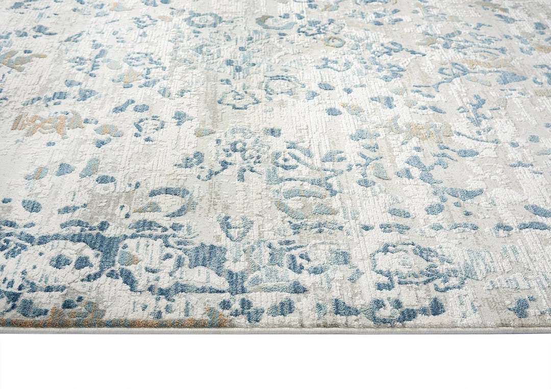 Miss Amara Iris Blue Grey And Beige Distressed Floral Rug All Rugs
