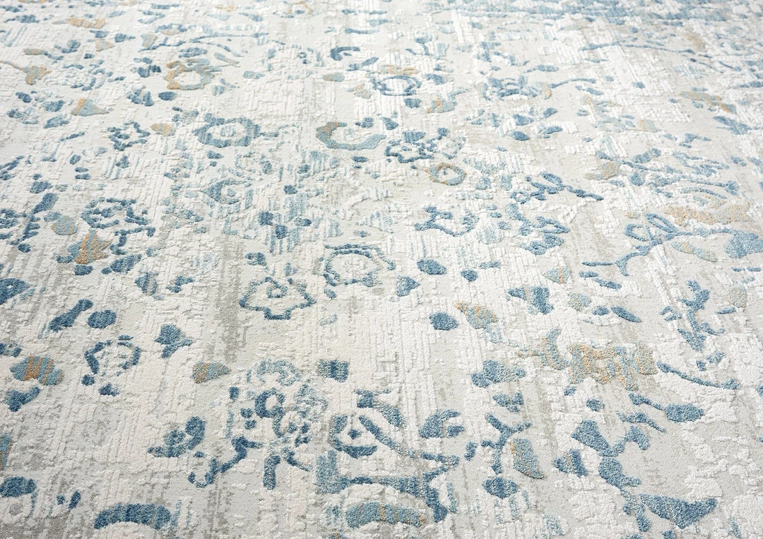 Miss Amara Iris Blue Grey And Beige Distressed Floral Rug All Rugs