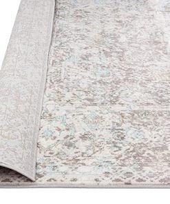 Miss Amara All Rugs Isla Cream Grey And Blue Traditional Bordered Floral Rug