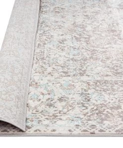 Miss Amara Isla Cream Grey And Blue Traditional Bordered Floral Runner Rug All Rugs
