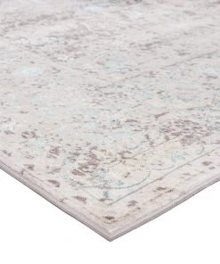 Miss Amara All Rugs Isla Cream Grey And Blue Traditional Bordered Floral Rug